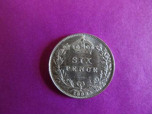 LOVELY UNCIRCULATED 1893 SIX PENCE WITH LUSTRE. FOR BRITISH COLLECTORS